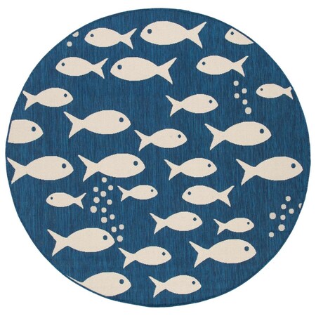 Flowers First 4 x 4 ft. Courtyard Contemporary Round Rug; Navy & Beige FL1890597